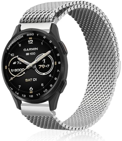 KiimLaa 20 mm metallarmband för Garmin Forerunner 570 42 mm/645/245/165, förtjockad förbättrad verkstad mesh rostfritt stål klockarmband för Garmin Approach S50 42 mm/S44/S42/Vivoactive 6 20 mm