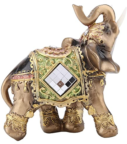 Mimdixy Estatua de Elefante, Escultura de Elefante Verde de la Suerte, Figura de Resina para decoración de inauguración de la casa, Oficina (Green Medium Size)