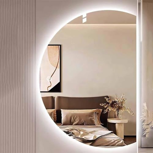 Aenmezen Specchio da bagno con retroilluminazione a LED, luce tricolore dimmerabile, specchio antiappannamento intelligente, mezzaluna 43 Lx28 W/47 Lx32 W(LEFT,28 Wx43L)