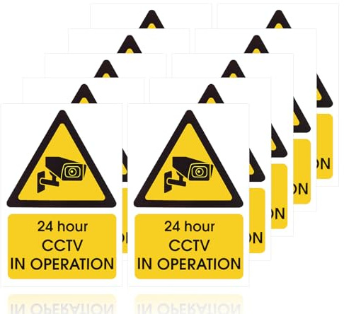 10 Pcs CCTV Sign,Self-Adhesive CCTV in Operation Sign, Weatherproof Vinyl | 14cm x 9cm CCTV Stickers for Indoor/Outdoor Use
