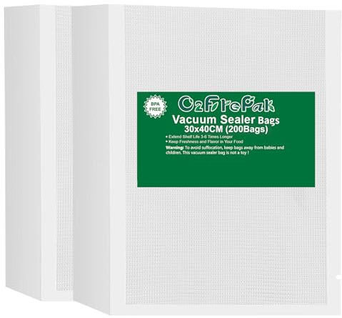O2frepak 200 st 30 x 40 cm texturerad vakuumförseglingspåsar för mattätare, BPA-fri präglad vakuum mattätningspåsar, bra för sous vide förskuren påse