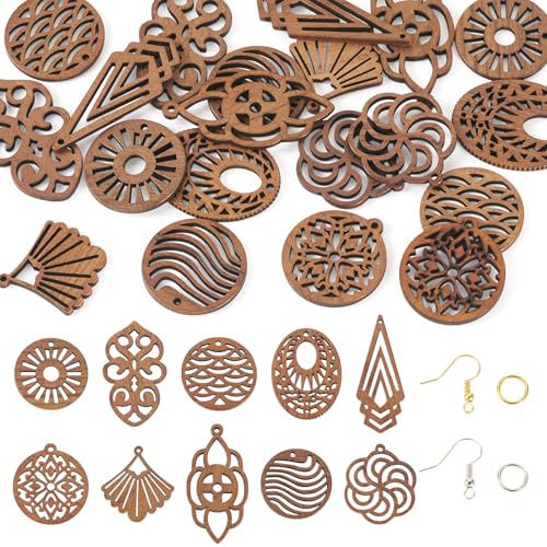 Spritewelry Le kit de fabrication de boucles d'oreilles pendantes en bois comprend 20 breloques rondes plates en bois avec anneaux ouverts et crochets de boucles d'oreilles