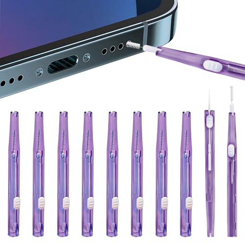 10pcs Cell Phone Cleaning Kit,Anti-Clogging Mini Brushes Cleanerfor 17 16 Pro Max Speaker and Receiver,Anti-Clogging Bristles,USB C Cleaner for Most Mobile Phone Earbud Charger Speaker (Purple)