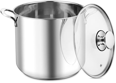 Herogo 12L Large Tri-Ply 27cm Stainless Steel Stock Pot with Visible Lid | Cooking Pot with Multiple Heating Sources, Heavy Duty in Stewing, Mirror Polished Soup Pot for Easy to Clean, Dishwasher Safe