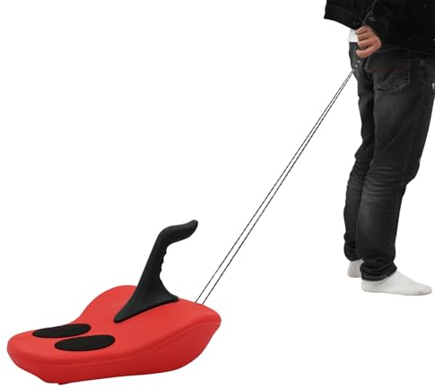 Snow Sleds for Kids and Adult, Portable Snow Sled with Handle for Sledding on Sand Grass Skiing, Lightweight Compact Scooter Snowboard with Pull Rope 100kg Capacity, Red