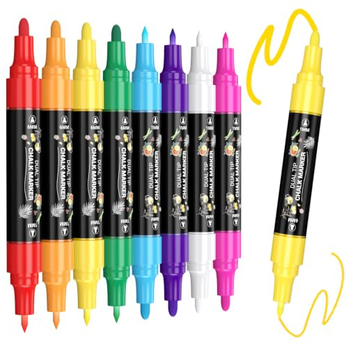 AOSUCO 8 Chalk Pens - 1+6mm Erasable Liquid Chalk Pens for Blackboard, Chalkboard, Window, Glass, Signs, Wet Erase Chalk Markers for Menu, School, Wedding Sign