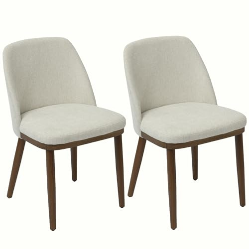 Duhome Esszimmerstuhl 2er Set Küchenstuhl aus Leinen und Holz Polsterstuhl mit Gebogene Rückenlehne für Esszimmer Wohnzimmer Restaurant, Beige