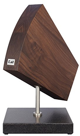 KAI Bloque de cuchillos giratorio 360° de nogal con base de granito - Madera premium - Espacio para 6-8 cuchillos, magnético en ambos lados - Dimensiones 31 x 18 x 34 cm