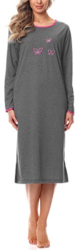 Merry Style Camisón Ropa de Cama Vestidos de Casa Manga Larga Mujer 91LW1 (Gris Plomo (Manga Larga), XXL)
