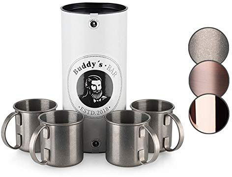 Buddy´s Bar – Moscow Mule mugg 450 ml, högkvalitativ rostfri mugg, livsmedelssäker, cocktailkopp inklusive presentförpackning, rostfritt stål antik, uppsättning av 4