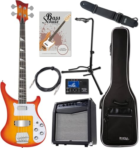 Rocktile Pro RB-400R Redneck E-Bass Super Set - 4-Saiter Longscale E-Bass - Inklusive Amp, Gigbag, Tuner, Gurt, Ständer, Kabel und Schule - Sunburst