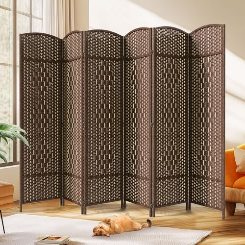 JOSTYLE Room Divider 6ft Tall Extra Wide Privacy Screen, 6-panel Folding Privacy Screens with Diamond Double-Weave Room dividers and Freestanding Room Dividers Privacy Screens, Brown, 70.9H x 119W