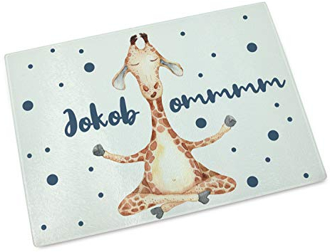 Schneidebrett aus Glas, personalisiert Name für Kinder, Geschenk, Frühstücksbrett Lustige Giraffe