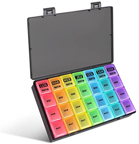 Opret Pilulier Semainier Français 7 Jours 28 Compartiments 4 Fois Multicolores Pilulier Hebdomadaire Boîte à Medicaments