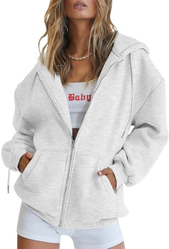 EFAN Women Zip Up Hoodies Oversized Sweatshirt Jacket 2026 Cute Y2k Grey