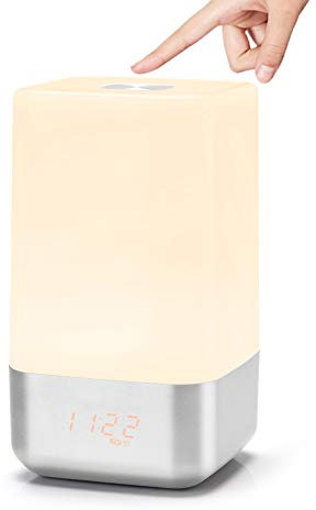 Okuyonic Réveil Lumière Lever du Soleil Simulation Réveil Tactile Contrôle Lampe De Nuit De Chevet avec 5 Sons De La Nature, 3 Niveaux De Luminosité, 256 Couleurs RVB pour Enfants Adultes Chambre
