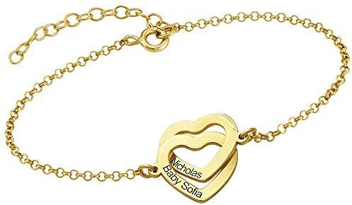 MyNameNecklace MYKA Personalisierte Verschlungenes Herzarmband mit Gravur aus Sterling Silber 925 / Vergoldet - Schmuck Geschenk für Damen - Mutter - Freundin (750er vergoldetes 925er Silber)