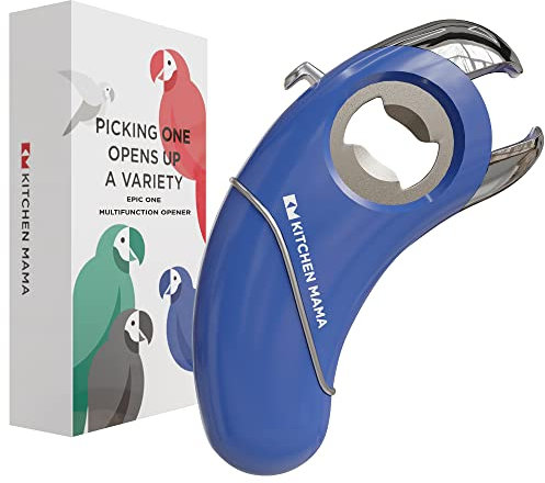 Kitchen Mama Epic One Multifunction Opener: A Pick Ergonomic Opener- Magnetic Bottle Opener, Beer & Soda Can Opener, Pull Tab & Jar Opener for Weak Hands and Arthritis (Blue)