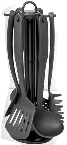 Kitchen Utensil Tool Set 7pc Black Nylon Kitchen Utensil Tool Set with Holder HTUK