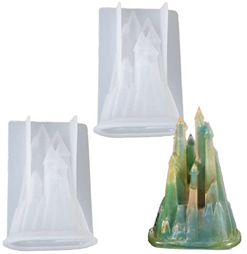 VIONNPPT 2er Pack 3D-Schloss Silikonharz-Form für Kuchen, Seifen, Pralinen, Kerzen & mehr