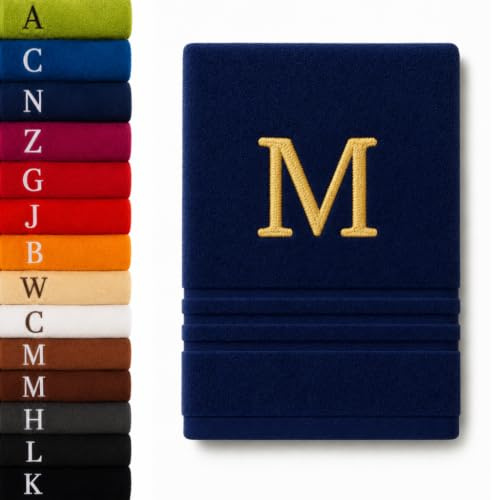 Pet-Jos Personalisiertes Badetuch mit Monogramm, wunderschön gestickte Buchstaben oder Namen, 100% Baumwolltuch (140 x 70 cm, Dunkelblau)