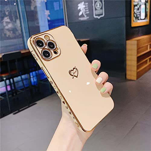 CLLDY Fashion Placcatura Love Heart Case per iPhone 13 12 Mini 11 Pro XS Max XR X 7 8 Plus SE Cover in silicone morbido antiurto, rosa, per iPhone 14