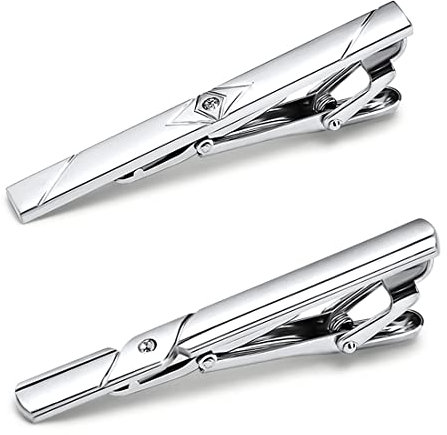 2 Stück Krawattennadeln für herren, Krawattennadel, Krawattenklammer, Tie clip, Krawattennadel silber, Für Valentinstag, Weihnachten, Hochzeit, Business, Bar und Alltag(Silber)