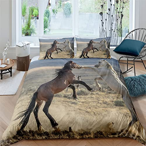 Copripiumino E Federa 3D, Cavallo Animale Del Deserto 260X240 Cm, Completo Da Letto In Microfibra Ipoallergenica, Resistente All'Umidità, Resistente Agli Acari Della Polvere