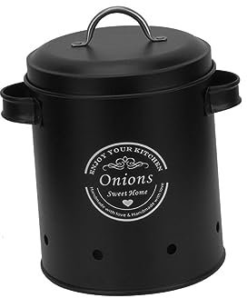 kowaku Boîtes de Cuisine Boîtes de Rangement de Légumes de Cuisine Pots en Métal Multifonctionnels Bac de Rangement Pomme de Terre Oignon Ail pour, Noir Moyen