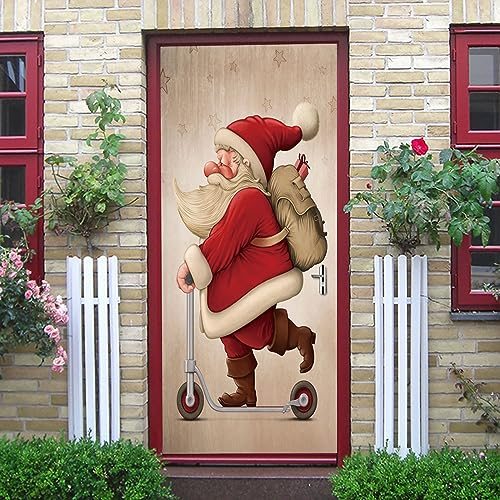 3D Türaufkleber Türtapete Selbstklebend Türposter Märchen Weihnachtsmann Weihnachten 90X200Cm Fototapete Türfolie Wasserdichte Abnehmbare Pvc Türtapete Innentür Schlafzimmer Küche Bad Home Deko