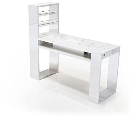 Professioneller Nageltisch für Maniküre, mit Nagelabsaugung, 140 x 73 x 50 cm, 120 cm, Modell Astra Plus (weiß marmoriert + Staubsauger 300)
