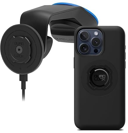 Quad Lock Windscreen/Dashboard Car Phone Holder with MAG Wireless Charging Head V2 and MAG Phone Case for iPhone 15 Pro