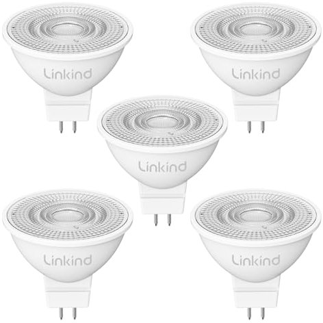Linkind 12V GU5.3 Led 3.4W, 35 Watt ersetzt, 2700K Warmweiß 36° Abstrahlwinkel LED Spot MR16, 360Lm AC/DC 12V LED Leuchtmittel, 25,000 Std. Lebensdauer, Nicht dimmbar, 5 Stück