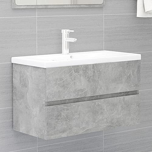 NITCA Mobile con Lavabo Integrato, Armadietto Bagno Sospeso, Mobiletto Sottolavabo con 1 Cassetto #1, Grigio Cemento 80x38.5x45 cm