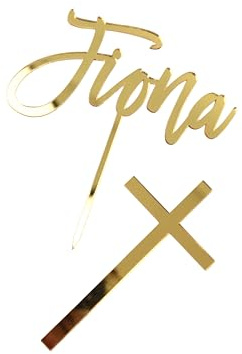 Zur Taufe/Zur Kommunion/Zur Konfirmation - Verspiegelte Tortentopper mit und ohne Kreuz in verschiedenen Farben // 1 Name/Wort + Kreuz schmal