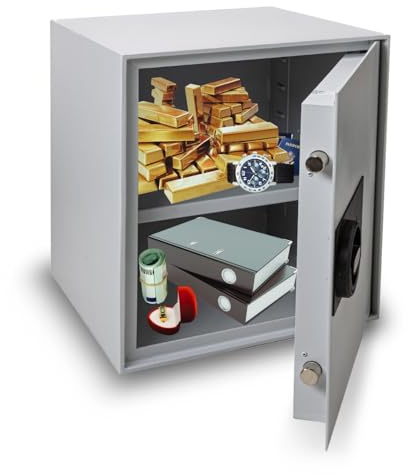 Konsmetall - Tresor für Zuhause Kolibri 2.0 43 S1, Safe mit Schlüssel Abschließbar, Möbeltresor 43,2 x 37,3 x 35,3 cm, Tresor-Box mit Gesamttürstärke 40 mm, Tresore Klasse S1 - Lichtgrau
