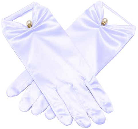 iSpchen Kurze Satin Handschuhe Perle Hochzeit Handschuhe Retro Kurze Handschuhe Bankett Kleid Handschuhe Elegant Brauthandschuhe für Hochzeits Opern und Abendessen,Weiß