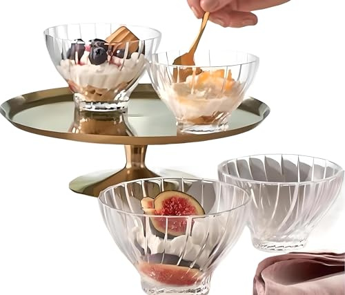 PHRYGIA Glass Dessert Bowls Set of 6,Glass Bowls Set,Glass Ice Cream Bowls, Sundae Bowls,Glass Dessert Dishes,Clear Glass Serving Bowl,LEAD FREE (Large 290ml)