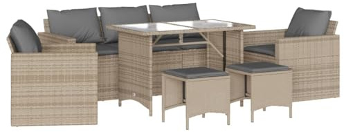 vidaXL Soffgrupp för trädgården med dynor 6 delar beige konstrotting