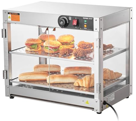 VEVOR 2-stufiger kommerzieller Speisenwärmer, 800 W Speisenwärmer mit Licht zur Aufwertung der Speisenpräsentation, 30 °C bis 85 °C Temperaturregelung, 58 l großes Fassungsvermögen