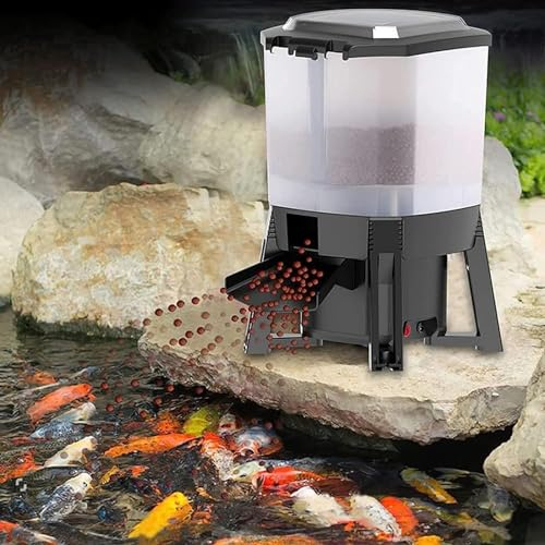GJVBGA Electric Fish Food Dispenser,120° Dispersed Feeding Design,6L Solar Automatic Fish Feeder with LCD Display and Smart Timer,Adjustable Feeding Distance and Duration for 3-10mm Pellet Size