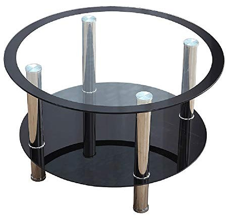 CAFIEDR Couchtisch Transparenter Couchtisch aus Glas, Ablagetisch aus Metall, Sofatisch, Nachttisch, Satztisch, oval, 90 x 90 x 55 cm