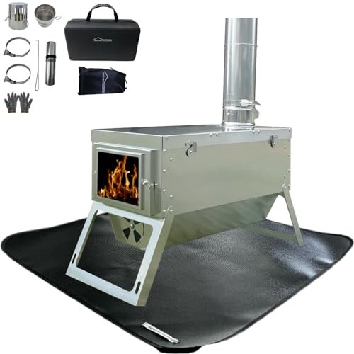 DANCHEL OUTDOOR S7C - Estufa de leña portátil con cuerpo de estufa telescópica, estufa plegable para tienda de campaña caliente, almohadilla ignífuga con chimenea de 8 pies, campamento de invierno,