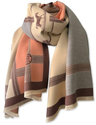 LumiSyne Invernale Sciarpa Scialle In Cashmere Per Donna Blocchi Di Colore Motivo Cavallo Reversibile Sciarpa Con Nappa Pashmina Scialle e Wrap Lungo Grande Sciarpe Leggero Calda Stole