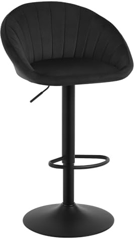 WOLTU Barhocker 1er Set, Barstuhl Höhenverstellbar, Samt-Bezug, Schwarz | Drehbarer Bar Stool mit Rückenlehne und Fußstütze, bis 150 kg, Höhenverstellbar, rutschfeste Metallfüße, für Küche, Hausbar
