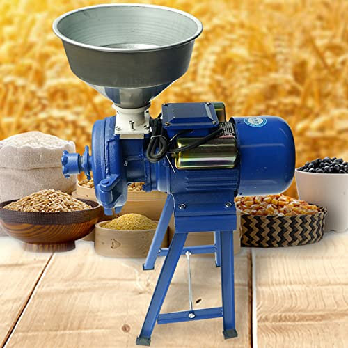 Grinding Mill，Electric Grinder, High Power Adjustable Thickness Grain Mill Electric, Wet and Dry Powder Machine for Herb Rice Corn Grain Coffee Wheat (Wet and Dry),Blue-110V