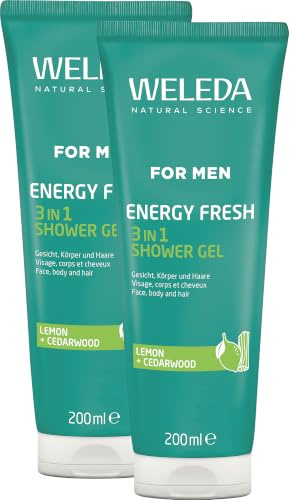 WELEDA Bio For Men 3in1 Duschgel & Shampoo Energy Fresh - Naturkosmetik Männer Duschseife & Haarpflege mit Zitrone & Zedernholz Duft. Shower Gel zur Reinigung von Gesicht, Körper & Haar (1x 200ml)