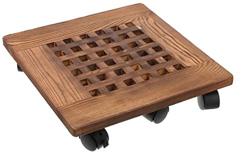 Gatuida Bandeja para Macetas con Ruedas Móvil de Madera y Plástico Marrón