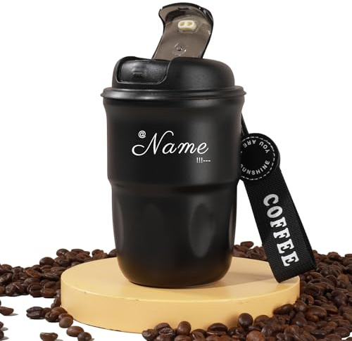 Kaffeebecher To Go Personalisierte Thermo Kaffeebecher Personalisiert mit Namen Trinkbecher mit Deckel Travel Mug Edelstahl Thermobecher Auslaufsicher Personalisierte Geschenke (Schwarz)