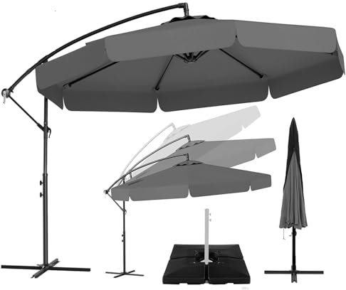 RELAX4LIFE Parasol Déporté Φ305x250cm avec Pied de Parasol Inclinable et Housse, Inclinaison Réglable, Manivelle, 8 Baleines, Parasol de Jardin Extérieur Protection UV pour Jardin Terrasse (Gris)